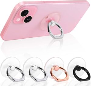 Read more about the article Cell Phone Ring Holder, Transparent Ring Holder 360°Rotation Finger Ring Stand, Clear Cell Phone Kickstand Compatible with Most of Phones, Tablet and Case, (2Silver+1Black+1Rose Gold)