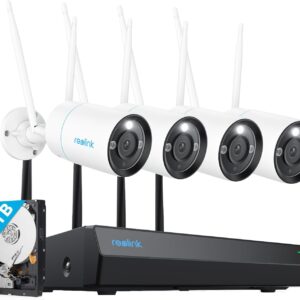 REOLINK 4K Security Camera System, 4pcs Outdoor 4K/8MP Plug-in WiFi 6 Cameras, Full Metal Material, Color Night Vision, Person/Vehicle/Animal Detection, 16CH WiFi NVR with 2TB HDD, RLK12-800WB4