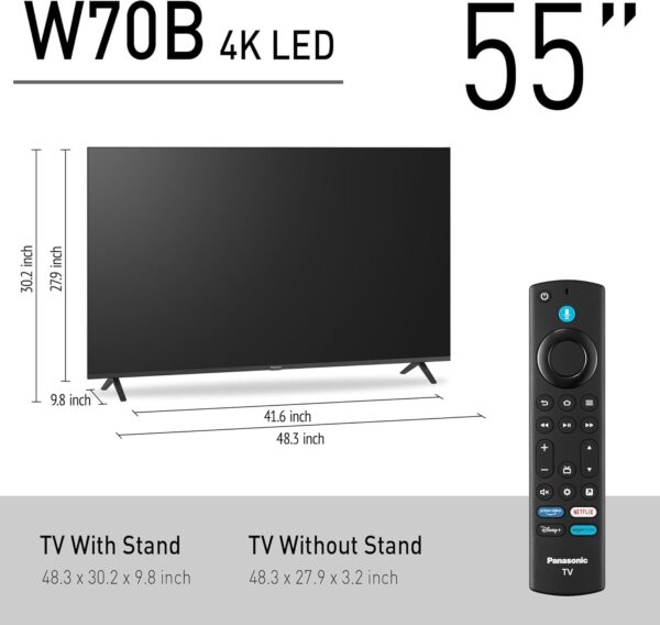 Panasonic W70 Series (2025 Model) 55" LED 4K Ultra HD Smart Fire TV, Press & Ask Alexa, Apple AirPlay, HDR10+, HDMI 2.1, and Bluetooth Support - 55W70BP - Image 3