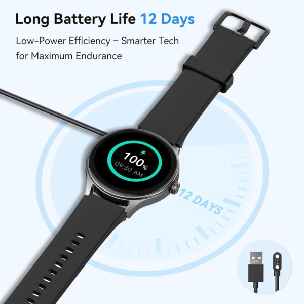 Fitpolo Smart Watches for Men/Women (2 Bands), 40mm Round Smartwatch Fitness Tracker with Bluetooth Calls (Make/Answer), Heart Rate/SpO2/Sleep Monitor, 7 Days Battery, IP68 Waterproof - Black - Image 6