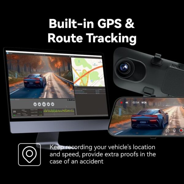 Pelsee P12 Pro 4K Mirror Dash Cam, 12'' Rear View Mirror Camera Smart Driving Assistant w/ADAS and BSD,2160P Front and 1080P Rear Camera,Voice Control,Night Vision,Parking Monitoring, 32G Memory Card - Image 6