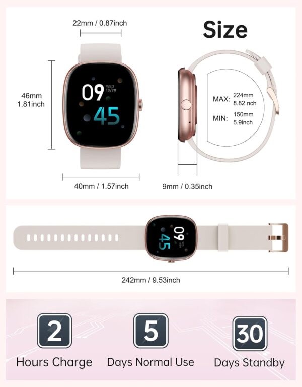 HUAKUA Smart Watches for Women Men (Answer/Make Calls), 1,85" HD Smart Watch for iPhone/Android Phones, Fitness Tracker with 100+ Sport Heart Rate/Sleep Monitor Pedometer IP68 Waterproof (Cream) - Image 8