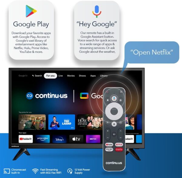 24" 12V RV Smart TV – Android TV with Google Assistant, Chromecast, and Free Streaming Apps – 720p HD – CT-24TS10 - Image 5