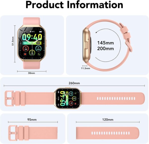 Smart Watch for Men Women (Answer/Make Call), 1.96" HD Smartwatch Fitness Activity Tracker, 110+ Sports, Heart Rate/Sleep Monitor/Pedometer/Calories, Fitness Watch for Android iOS Pink - Image 7