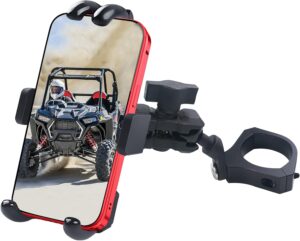 Read more about the article UTV Phone Mount – 360 Adjustable Heavy Duty Phone Holder Fit For 1.75 to 2 Inch UTV Roll Bar Compatible With Can-Am Maverick X3/ RZR/Ranger/Talon Pioneer 1000 For 4.0 Inch to 7.2 Inch Cell Phone