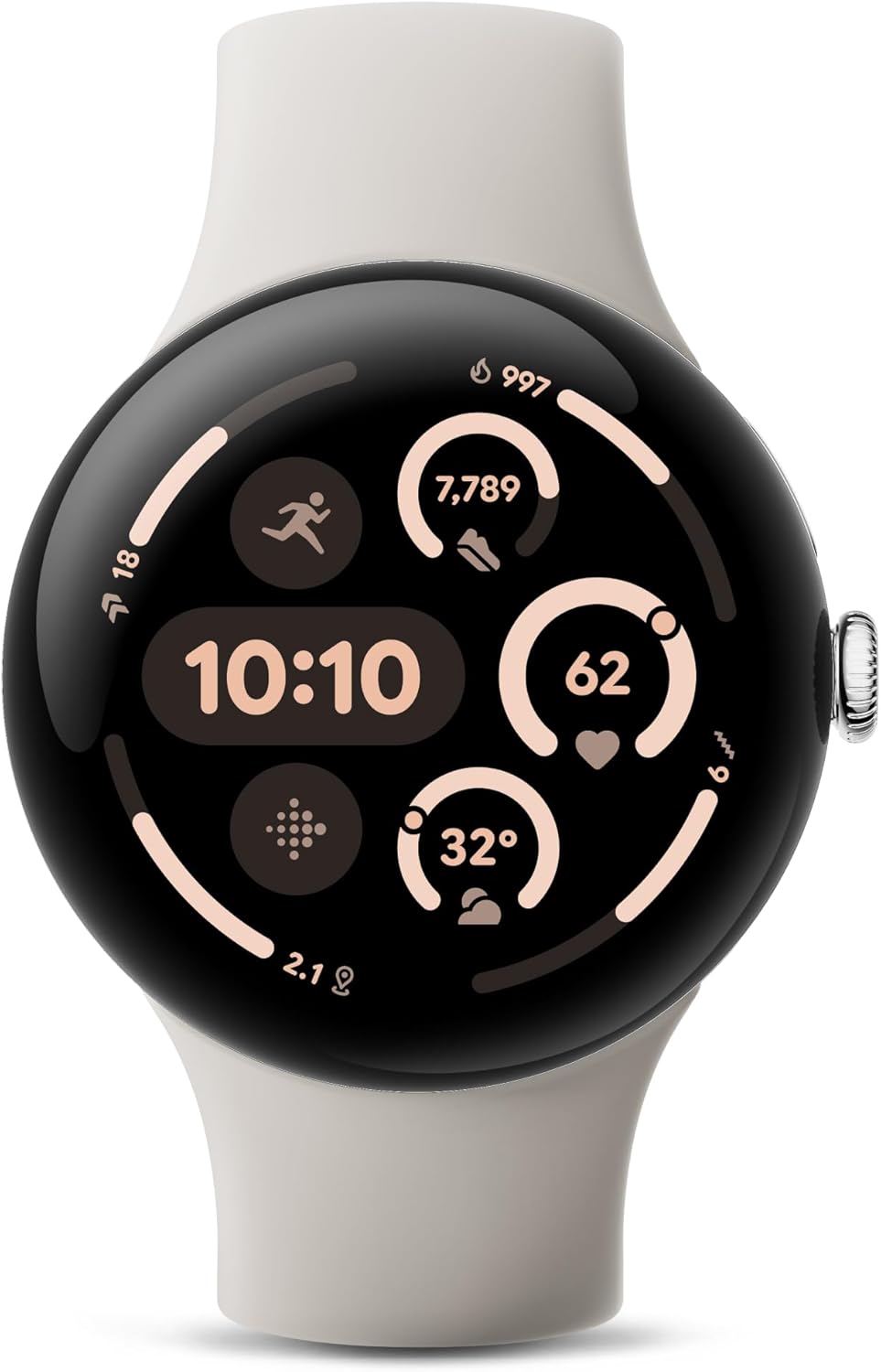 Google Pixel Watch 3 (45mm) Latest Model - Android Smartwatch, Heart Rate Tracking, Fitbit Advanced Running, Fitness Insights, 24-Hour Battery - Polished Silver Aluminum Case - Porcelain Band - Wi-Fi