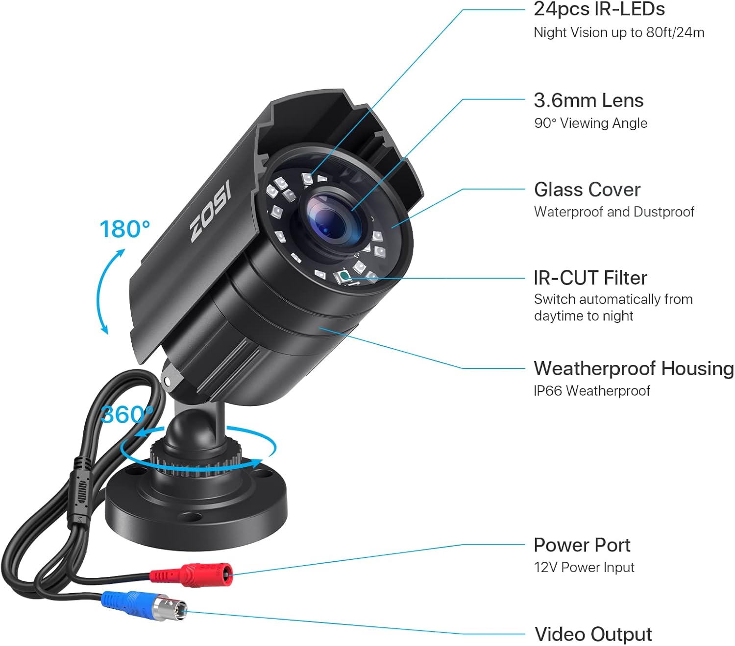 ZOSI 1080P HD TVI Security Camera for Home Office Surveillance CCTV System Bullet BNC Camera with Night Vision Black - Image 9