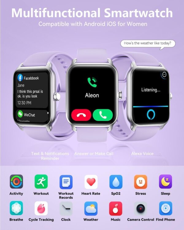 Smart Watches for Women Men, 2025 Smartwatch 1.8'' Alexa Fitness Tracker Smart Watch Compatible for Android iPhone with Bluetooth Call (Answer/Make), IP68 Waterproof Heart Rate/Sleep/SpO2 Monitor 110+ - Image 7