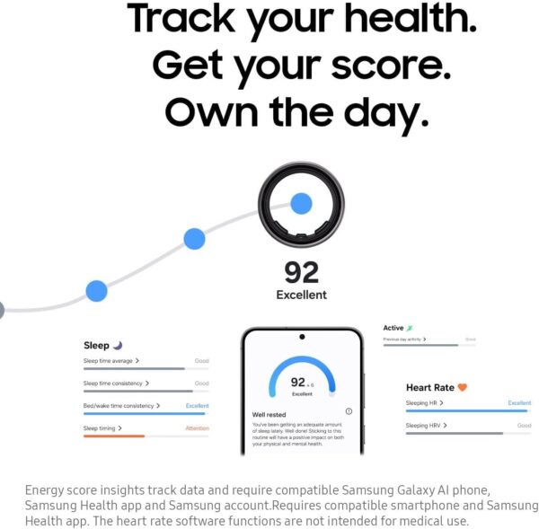 Samsung Galaxy Ring, AI Smart Ring, Size First w/Sizing Kit, No App Subscription, Fitness Monitor, Sleep Tracker, Up to 7-Day Battery, Size 12, Titanium Black [US Version, 1Yr Manufacturer Warranty] - Image 6