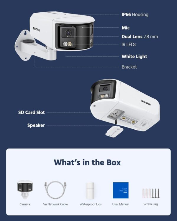 ANNKE FCD800 4K PoE Security Camera System, Dual Lens Outdoor IP Camera, 180 Degree Viewing Angle, Human Vehicle Detection, Color Night Vision, Two Way Talk, Up to 256GB microSD Card - Image 6