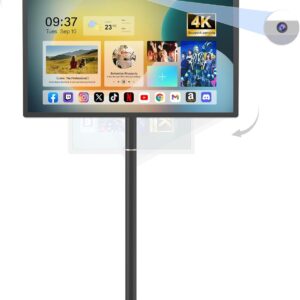 27-Inch Portable Smart TV on Wheels with Touch Screen Monitor | 8G RAM +128G Storage | 8-core CPU Qualcomm | Built-in 8-10H Battery | 8MP Webcam | Android 13 OS | Full Swivel Rotation | Remote Control