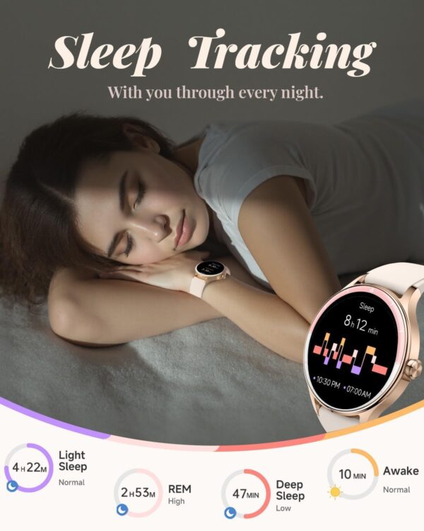Smart Watch for Women, Smartwatch Compatible Android and iOS Phone, Answer/Make Calls, Fitness Tracker/Step Counter/Running Watch, Sleep/Heart Rate Monitor, 100 Sports, IP68 Waterproof, Beige - Image 3