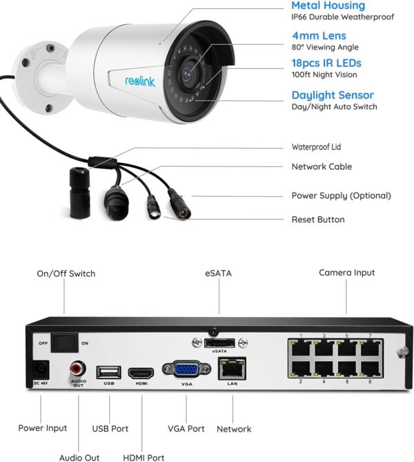 REOLINK 16CH 5MP Home Security Camera System, 8pcs Wired Outdoor PoE IP Cameras with Person/Vehicle/Pet Detection, 8MP 16CH NVR with 4TB HDD for 24-7 Recording, RLK16-410B8-5MP - Image 8