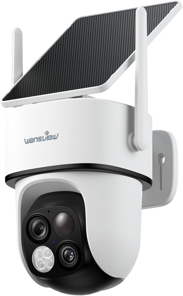 wansview Solar Camera Outdoor Wireless-2K 360°PTZ Cameras for Home Security with Dual Lens, Solar Panel/Battery Powered, PIR Detection, Color Night Vision, 2.4Ghz Wi-Fi Only, Works with Alexa, B7 1P W