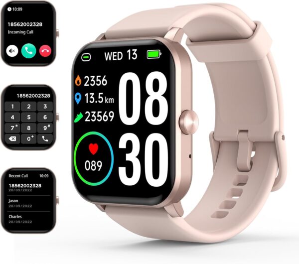 Smart Watch(Answer/Make Call), 1.85'' HD Smartwatch for Men Women, 2025 Fitness Tracker with 100+ Sport Modes, Heart/Sleep Monitor/Pedometer IP68 Waterproof Fitness Watch for Android iOS Rose Gold