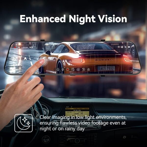 Pelsee P12 Pro 4K Mirror Dash Cam, 12'' Rear View Mirror Camera Smart Driving Assistant w/ADAS and BSD,2160P Front and 1080P Rear Camera,Voice Control,Night Vision,Parking Monitoring, 32G Memory Card - Image 5