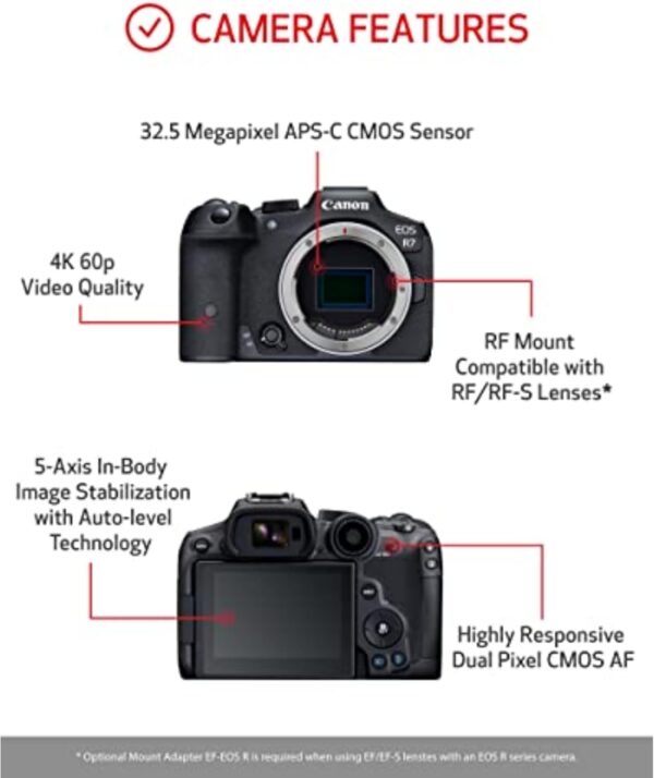 Canon EOS R7 Mirrorless Camera (Body Only), Hybrid Camera, 32.5 Megapixel (APS-C) CMOS Sensor, 4K Video, for Sports, Action, Content Creators, Vlogging Camera, Black - Image 3