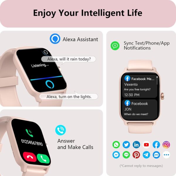 Tensky Smart Watch for Women Android & iPhone, Alexa Built-in, 1.8" Fitness Tracker with Answer/Make Call, IP68 Waterproof/SpO2/Heart Rate/Sleep/Monitor, Activity Tracker for 100+Sport Modes - Image 2