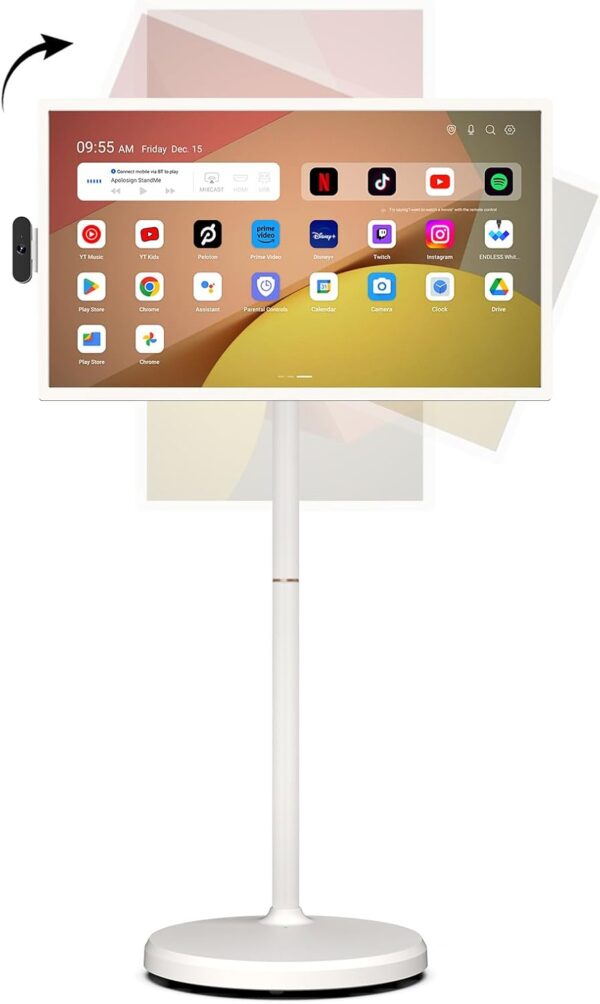 ApoloSign 32 Inch FHD Smart Portable TV 2nd Gen, 16(8+8) GB RAM+128GB, Android 14, EDLA-Certified, Rolling Tablet TV on Wheels, Built-in 9300mAh Battery, Full Swivel Rotation, Voice Remote Control
