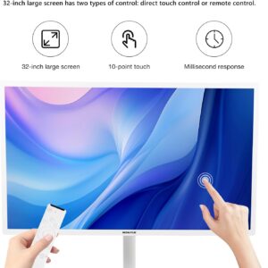 32-Inch Smart Portable TV with Touchscreen Monitor, 1080P Rotatable Screen, Rolling TV on Wheels, Built-in Battery, 8GB+128GB, Android OS, Remote Control, Calming White