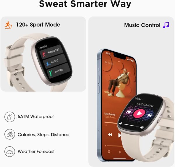Smart Watches for Women Fitness: Fitness Tracker with Make/Recive Call 24/7 Heart Rate SpO2 Sleep Monitor 120 Sport Mode 5ATM Smartwatch for iPhone Android Phones Birthday Gifts for Women Men 3Bands - Image 4