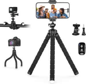Read more about the article UBeesize Flexible Mini Phone Tripod, Portable and Adjustable Camera Stand Holder with Wireless Remote and Universal Clip, Compatible with Cellphones, Sports Cameras