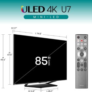 Hisense 85-Inch Class U7 Series Mini-LED ULED 4K UHD Google Smart TV (85U7N) – QLED, Dolby Vision IQ, Dolby Atmos, Full Array Local Dimming, 144Hz Game Mode Pro, VRR, Alexa Compatibility