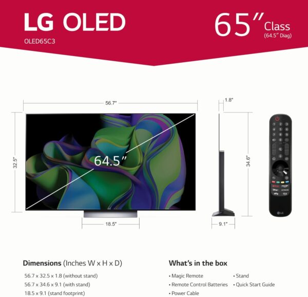 LG C3 Series 65-Inch Class OLED evo 4K Processor Smart Flat Screen TV for Gaming with Magic Remote AI-Powered OLED65C3PUA, 2023 with Alexa Built-in - Image 3
