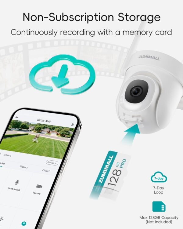 ZUMIMALL 3MP Security Camera Outdoor - 360° PTZ Auto Tracking | 24/7 Recording Wired Power, 2.4G/5G Wireless WiFi | Motion & Noise Detection, Color Night Vision, 2-Way Audio | Works with Alexa - Image 8