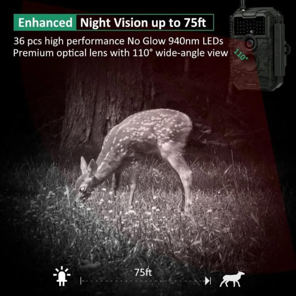 GardePro E6 Trail Camera WiFi 48MP 1296P Game Camera with No Glow Night Vision Motion Activated Waterproof for Wildlife Deer Scouting Hunting or Property Security, Camo - Image 4
