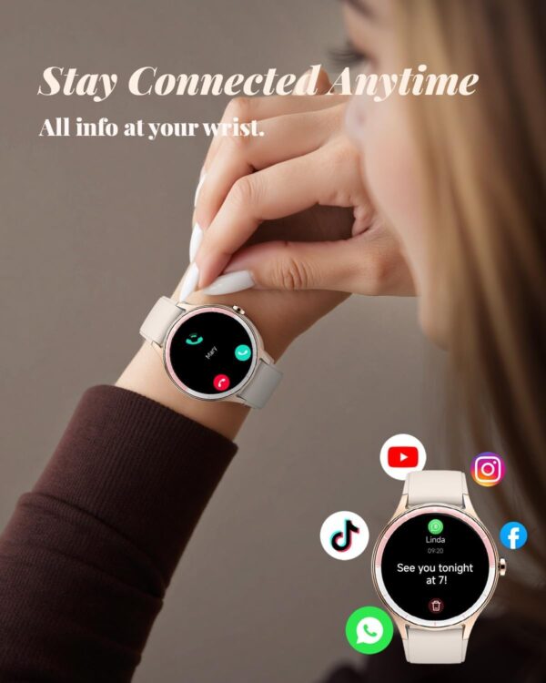 Smart Watch for Women, Smartwatch Compatible Android and iOS Phone, Answer/Make Calls, Fitness Tracker/Step Counter/Running Watch, Sleep/Heart Rate Monitor, 100 Sports, IP68 Waterproof, Beige - Image 5
