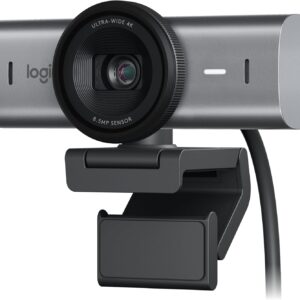 Logitech MX Brio Ultra HD 4K Collaboration and Streaming Webcam, 1080p at 60 FPS, Dual Noise Reducing Mics, Show Mode, USB-C, Webcam Cover, Works with Microsoft Teams, Zoom, Google Meet – Graphite