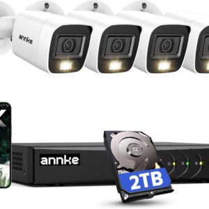 ANNKE 8CH 3K Security Camera System with Audio/Mic, 8 Channel Surveillance AI DVR and 4X 5MP 2960 * 1665 CCTV Cams with Dual Light, Human/Vehicle Detection, IP67, Color Night Vision, 2TB Hard Drive