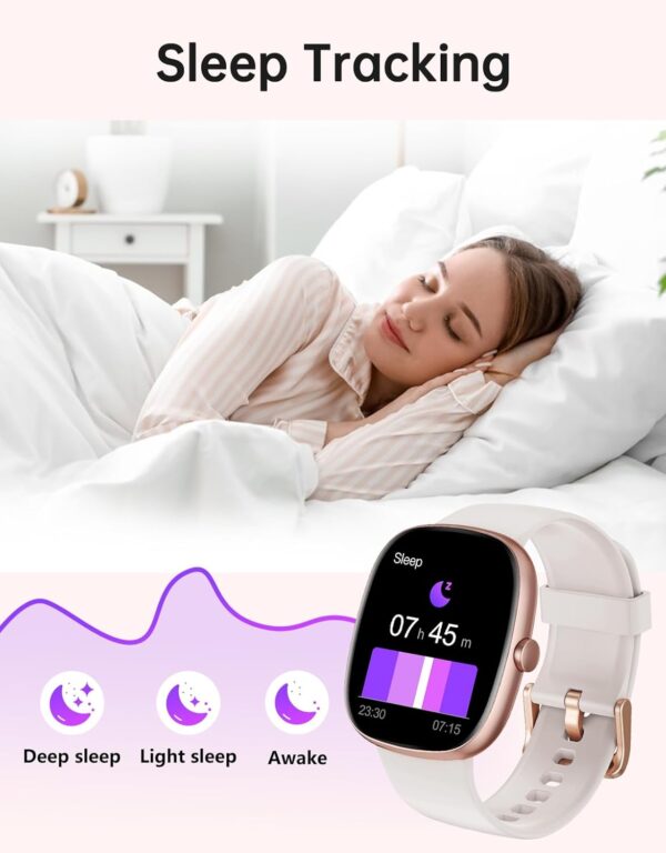 HUAKUA Smart Watches for Women Men (Answer/Make Calls), 1,85" HD Smart Watch for iPhone/Android Phones, Fitness Tracker with 100+ Sport Heart Rate/Sleep Monitor Pedometer IP68 Waterproof (Cream) - Image 6