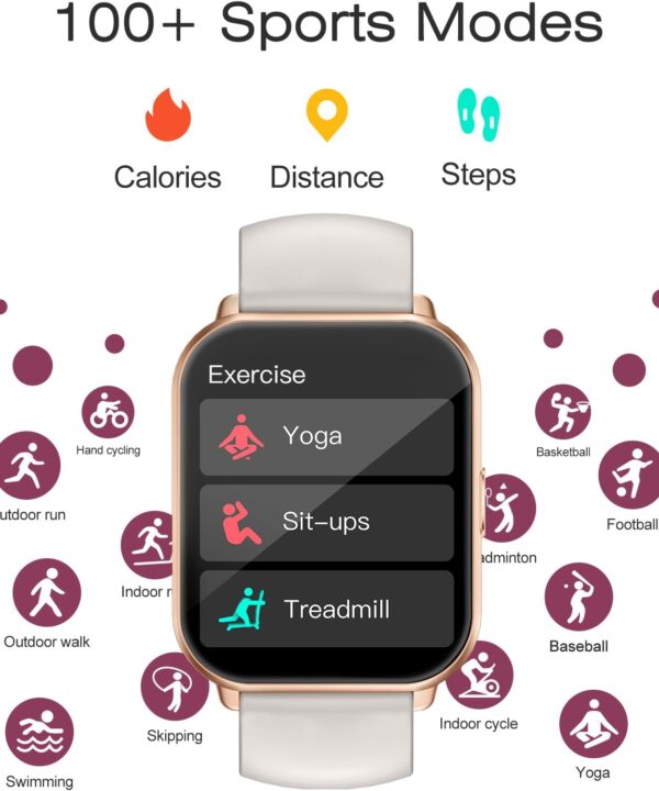 Smart Watches for Women Men (Answer/Make Calls, 3 Bands), 1.85" Fitness Tracker Watch for iPhone/Android Phones with Heart Rate Monitor Sleep/Steps Tracker 100+ Sports Pedometer Waterproof Gold - Image 5