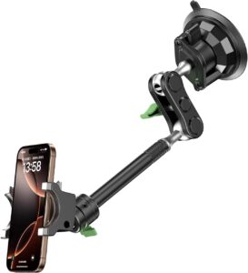 Read more about the article MAGIC JOHN Car Phone Holder, Ultra-Durable Mteal Phone Holders for Your Car, 360° Rotation Cell Phone Car Mount for Windshield, Suction Cup Car Phone Mount for iPhone Samsung All Smartphone