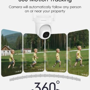 ZUMIMALL 3MP Security Camera Outdoor – 360° PTZ Auto Tracking | 24/7 Recording Wired Power, 2.4G/5G Wireless WiFi | Motion & Noise Detection, Color Night Vision, 2-Way Audio | Works with Alexa