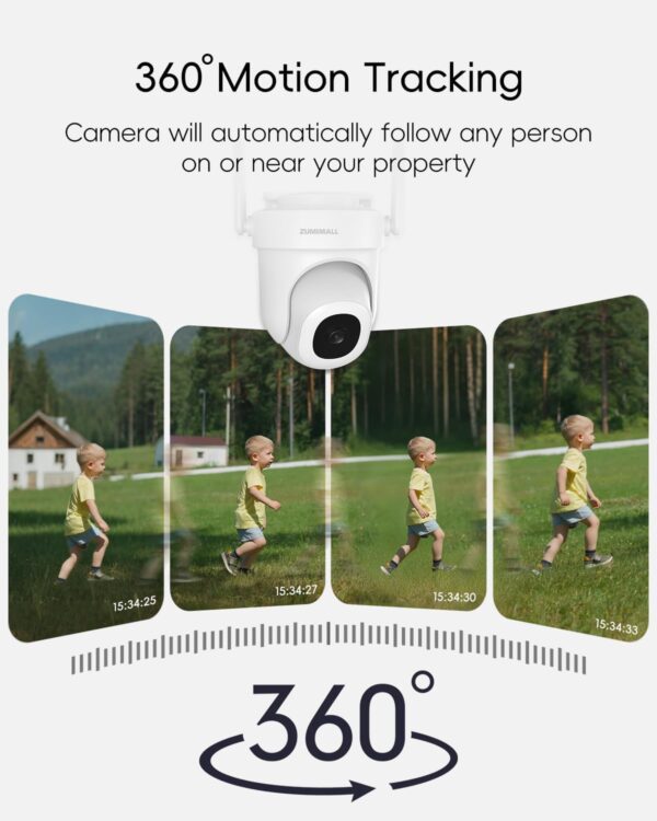 ZUMIMALL 3MP Security Camera Outdoor - 360° PTZ Auto Tracking | 24/7 Recording Wired Power, 2.4G/5G Wireless WiFi | Motion & Noise Detection, Color Night Vision, 2-Way Audio | Works with Alexa - Image 2