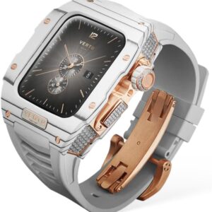 VERTU H1 Diamonds Luxury Smartwatch for Men – 1.85″ Sapphire Display, Calls, Fitness Tracker, Android, 100+ Activity Modes, IP68 (White/Gold)​​