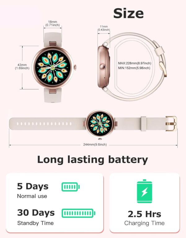 Fitness Tracker, Round Fitness Watches for Women with Bluetooth Call Heart Rate Monitor Sleep Tracker Calorie/Step Counter, Birthday Gift for Women Lady Mom Waterproof Starlight - Image 7