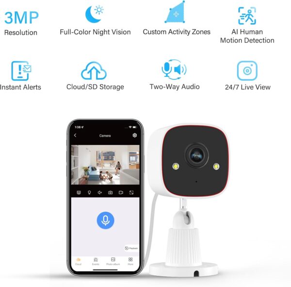 Jennov Outdoor/Indoor Security Cameras 5Ghz/2.4Ghz, 2K HD WiFi/Color Night Vision/Motion Detection /2-Way Audio/IP66 Waterproof Pet Dog Cat Baby Monitor Camera for Home Security - Image 2