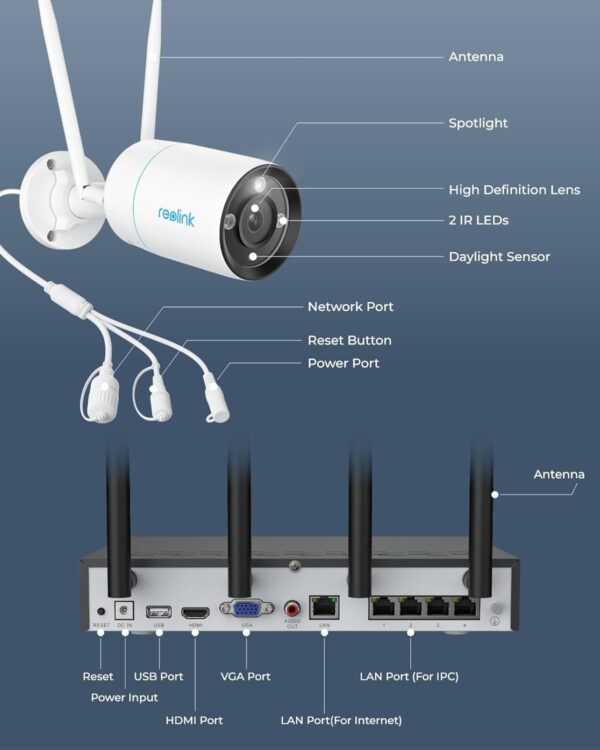 REOLINK 4K Security Camera System, 4pcs Outdoor 4K/8MP Plug-in WiFi 6 Cameras, Full Metal Material, Color Night Vision, Person/Vehicle/Animal Detection, 16CH WiFi NVR with 2TB HDD, RLK12-800WB4 - Image 8