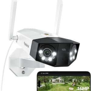 REOLINK 16MP WiFi Security Camera Outdoor, 180° Ultra-Wide Angle, Duo 3 WiFi, 2.4/5GHz Wi-Fi 6, Smart Detection, Color Night Vision, Two-Way Talk, IP67, Up to 512GB Storage, Plug-in Power (12V/2A)