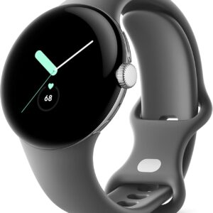 Google Pixel – Android Smartwatch with Fitbit Activity Tracking – Heart Rate Tracking Watch – Polished Silver Stainless Steel case with Charcoal Active band – LTE