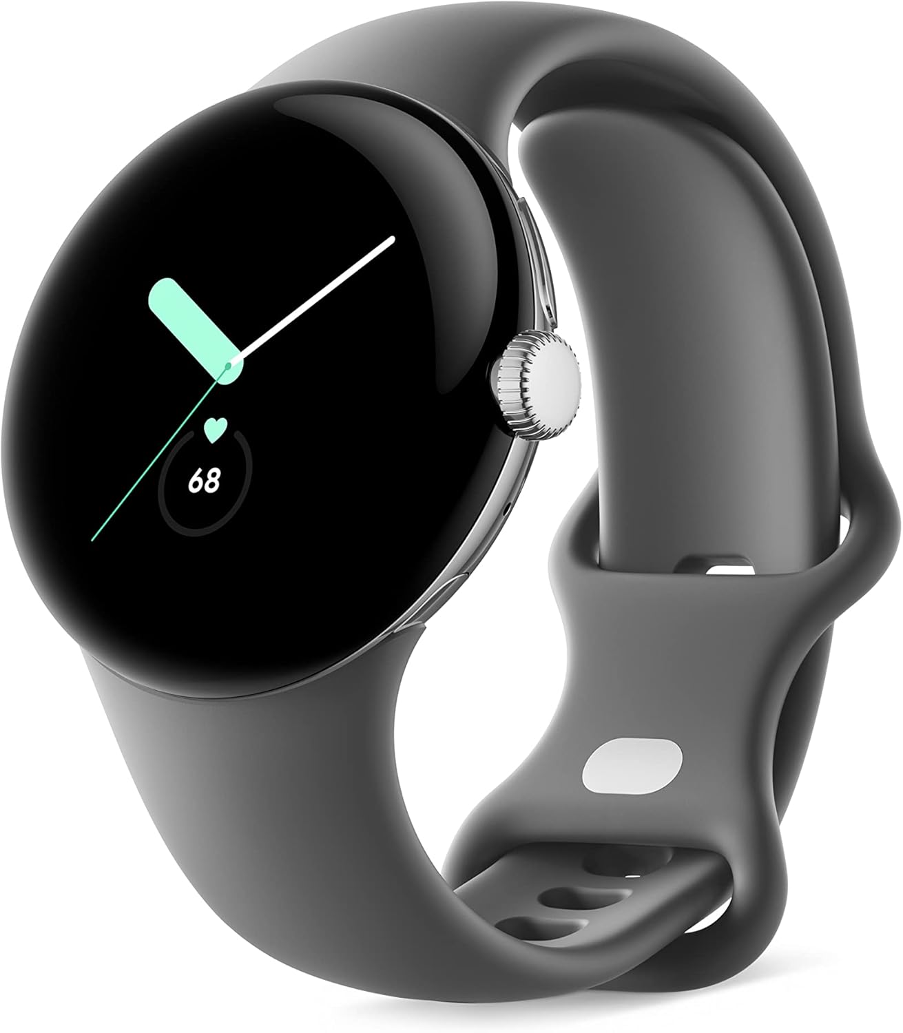Google Pixel - Android Smartwatch with Fitbit Activity Tracking - Heart Rate Tracking Watch - Polished Silver Stainless Steel case with Charcoal Active band - LTE