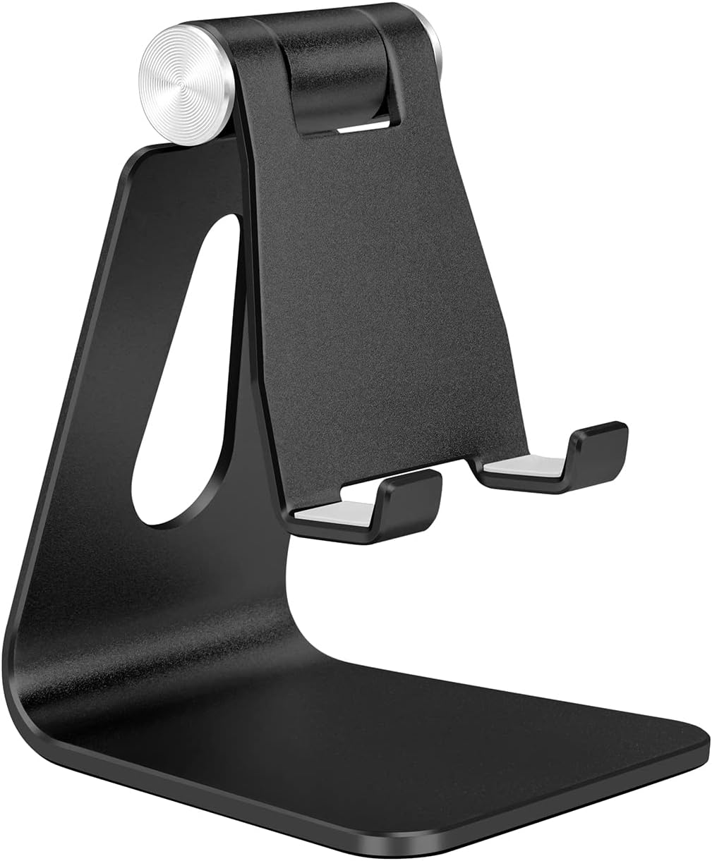 You are currently viewing Black Foldable Aluminum Alloy Cell Phone Holder,Tabletop Metal Phone Stand with Adjustable Angle by Swivel Axis,Smartphone Cradle
