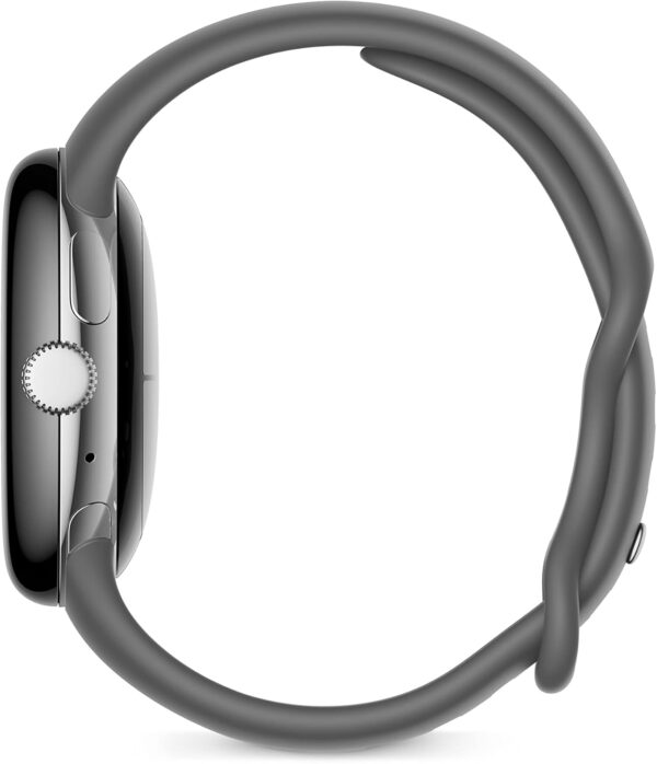 Google Pixel - Android Smartwatch with Fitbit Activity Tracking - Heart Rate Tracking Watch - Polished Silver Stainless Steel case with Charcoal Active band - LTE - Image 5
