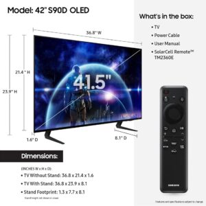 Samsung 42-Inch Class OLED 4K S90D Series HDR Smart TV w/Dolby Atmos, Object Tracking Sound Lite, Motion Xcelerator, Real Depth Enhancer, 4K AI Upscaling, Alexa Built-in (QN42S90D, 2024 Model)