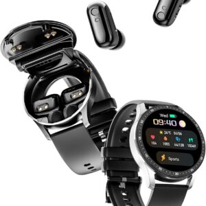 Smart Watch with Earbuds,2 in 1 Build-in TWS Wireless BT5.0 Earphone Fitness Sports Health Monitor Black