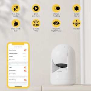 Dzees Indoor Security Camera Pet Camera No Subscription, 2K 360° WiFi Cameras, Wired Dog Pet Camera with Phone App, MagicPix Night Vision, Calls, 2-Way Audio, 24/7, Motion Tracking, Privacy, 2.4Ghz